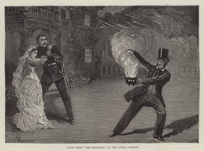 Scène uit De Tovenaar, in de Opera Comique door Harry Furniss
